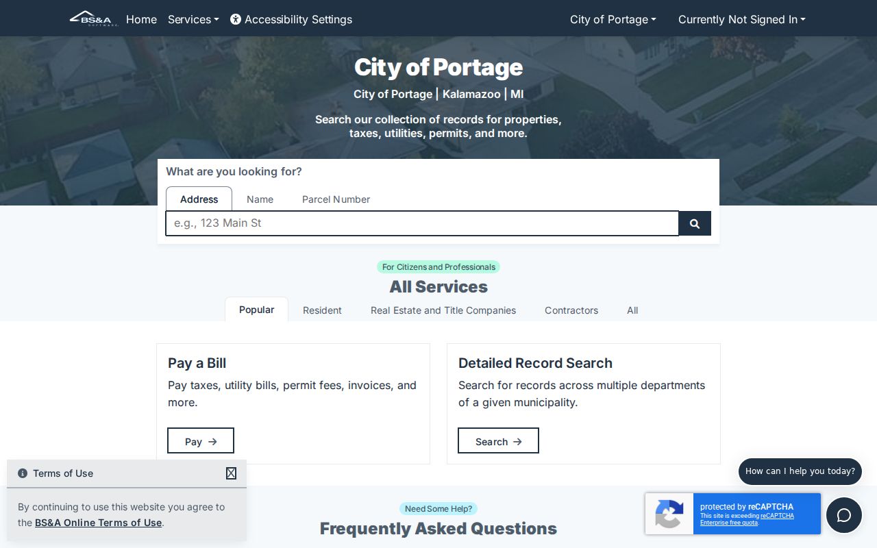 Portage residents directory property search screen