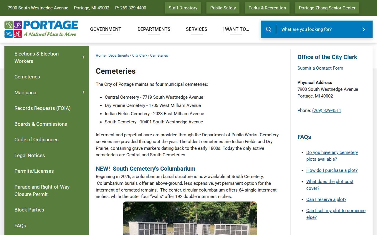 Portage residents directory cemetery lookup options