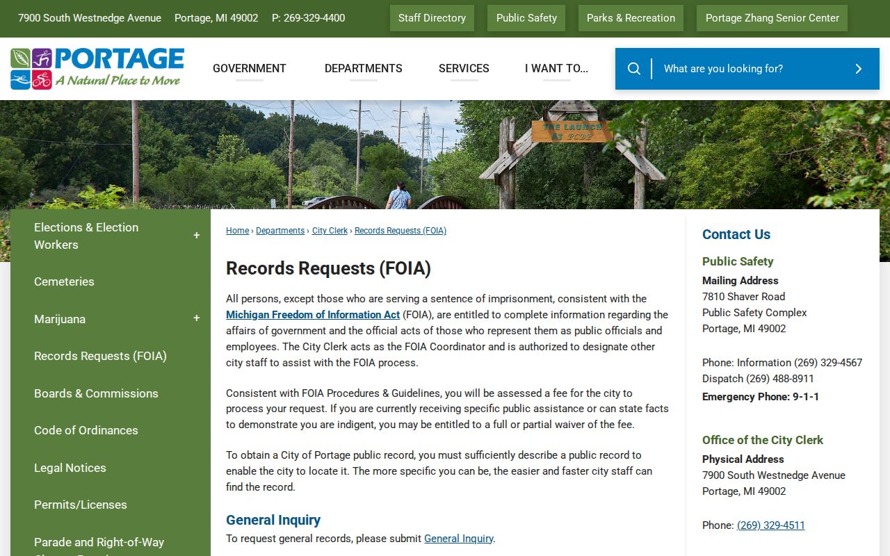 Portage residents directory public records request page