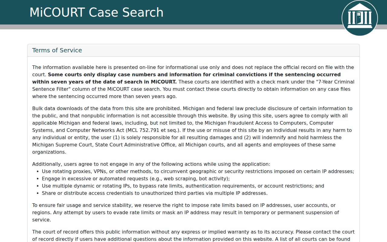 Portage resident lookup through the Michigan MiCOURT case search gateway