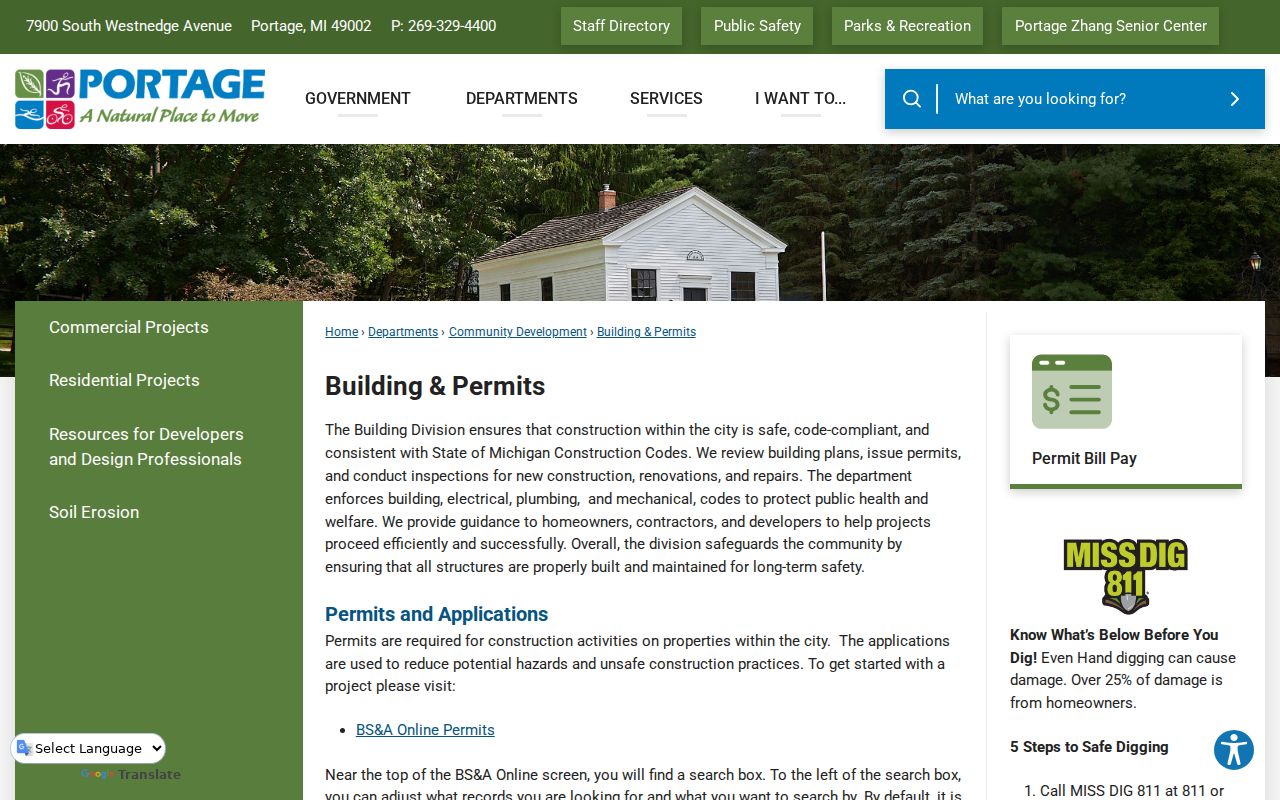 Portage street directory building permits search route