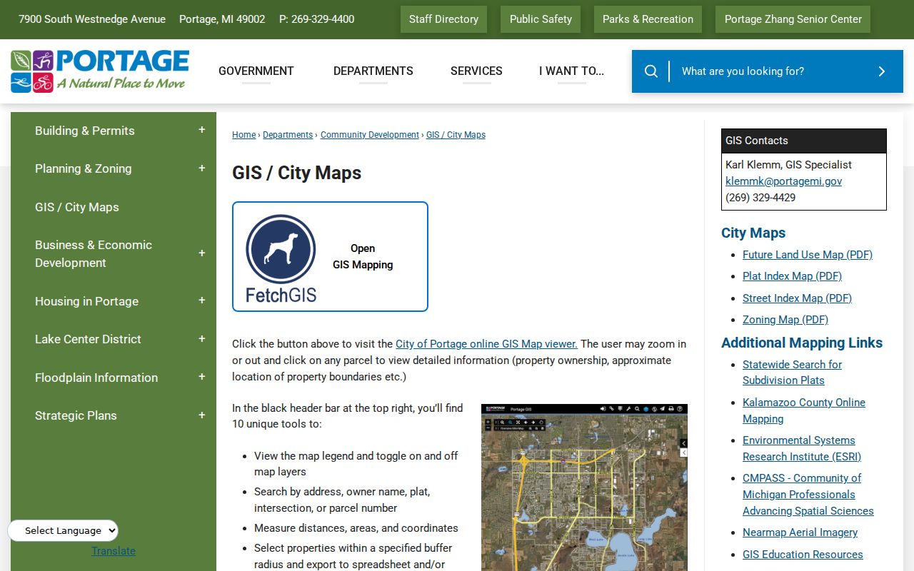 Portage street directory GIS city maps page